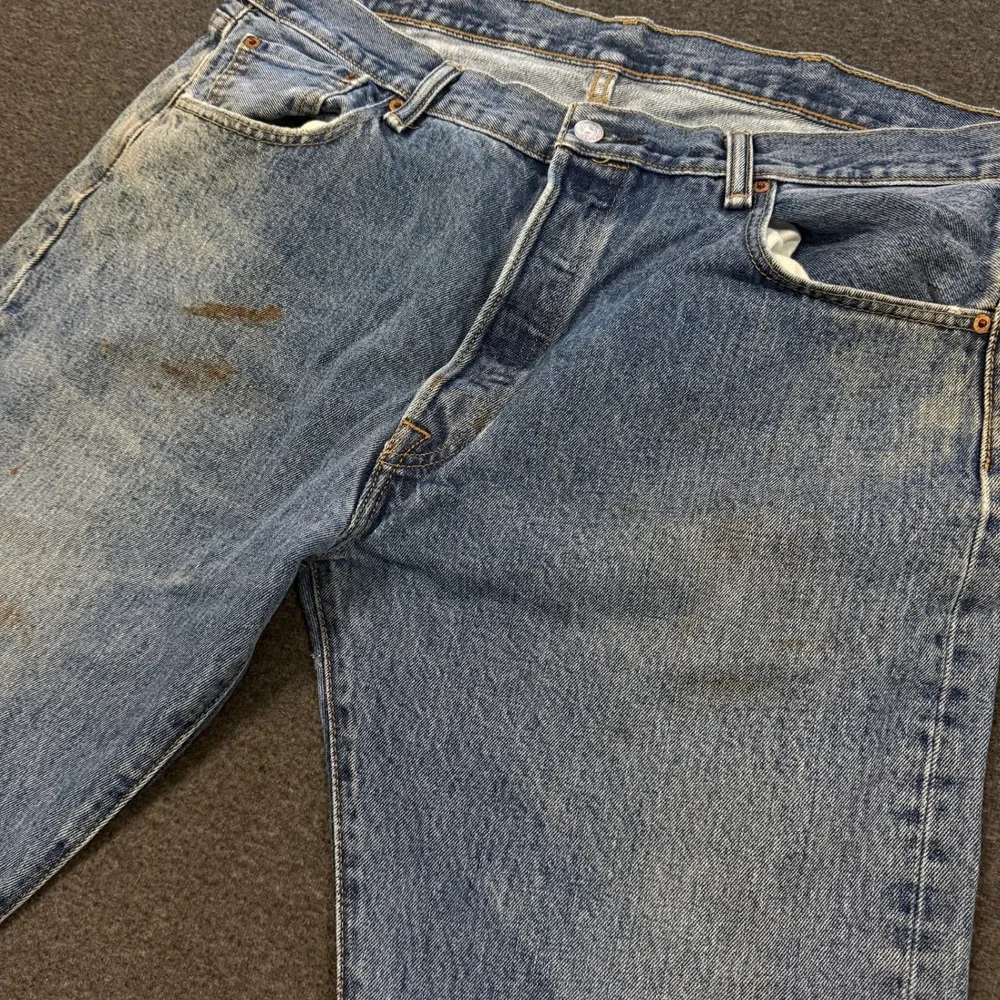 Vintage Levis 501 Jeans Mens 38x28 Blue Good Distressed Stained Straight Leg